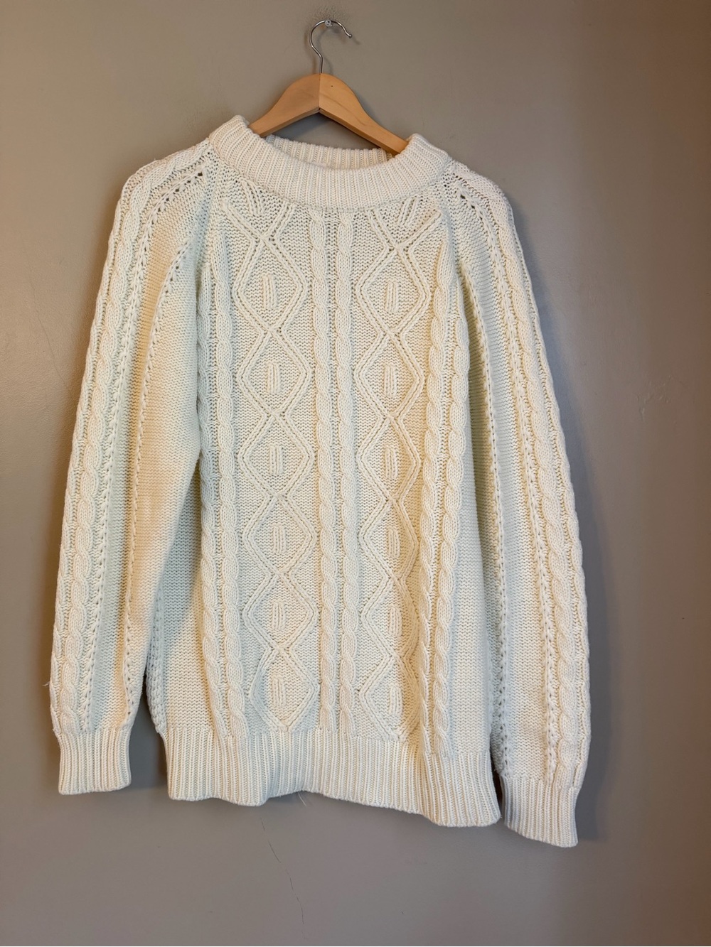 Vintage 70s Pariani Cream Cable Knit Sweater Mens XL Fisherman Acrylic Fall